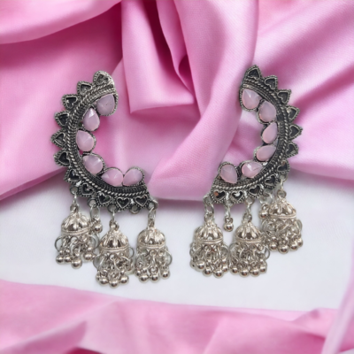 Oxidised pink Half moonstone Earring || 1 Pair