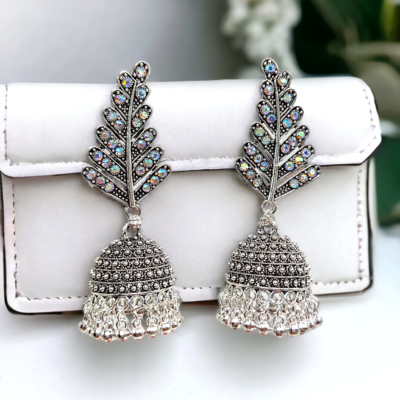 German Silver Coloured stone Feather/Pankh Jhumka|| 1 Pair…